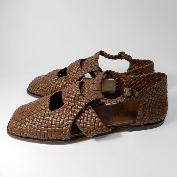 HEREU Serra Woven Square Toe Flat Sandals Size 36 5.5 Brown Leather NEW - Picture 9 of 16